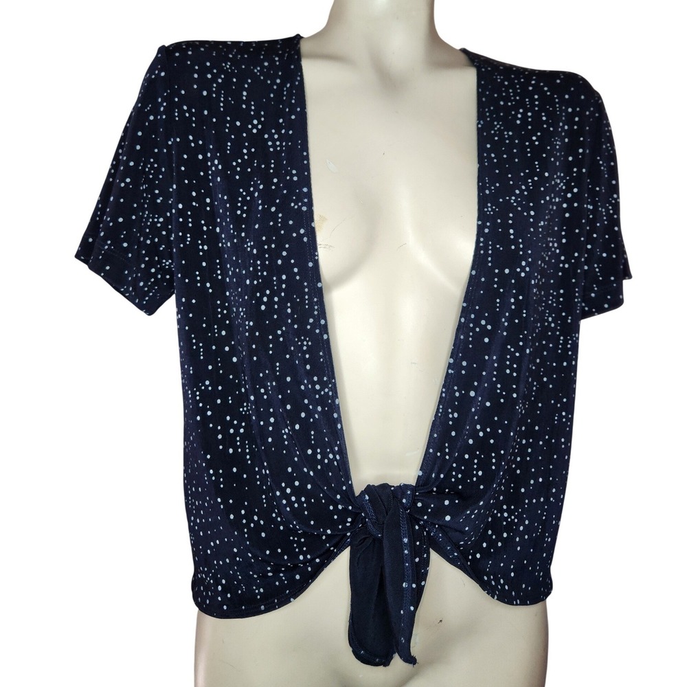 Chicos Travelers Navy Blue Polka Dot Tie Front Shrug Cardigan Size‎ 0 Small